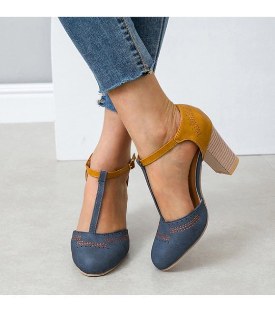 SH427 - Hollow T-Strap High Heel Buckle Shoes