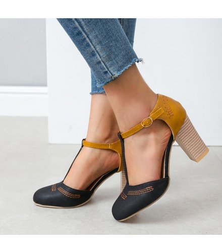 SH428 - Hollow T-Strap High Heel Buckle Shoes