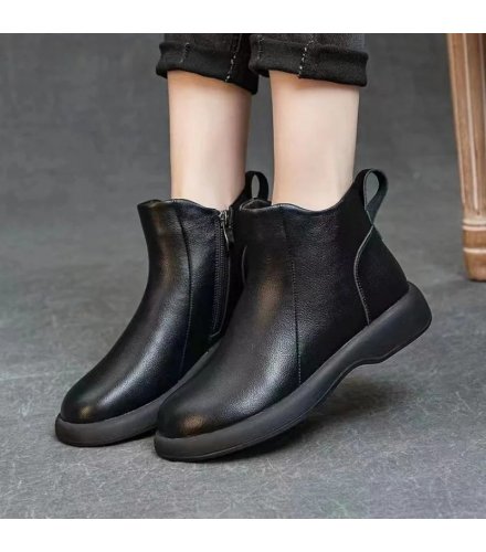 SH441 - Black Zipper Anklet Boots