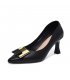 SH458 - Apricot Metal Buckle Pumps Women's Shoes
