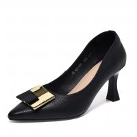 SH465 - Stiletto Black Buckle Pumps