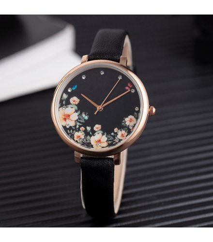 W3939 - Black Floral Fashion Watch