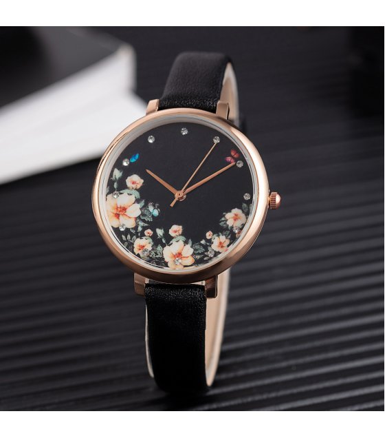W3939 - Black Floral Fashion Watch
